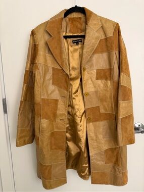 Patchwork Leather Trench Jacket in Tan
